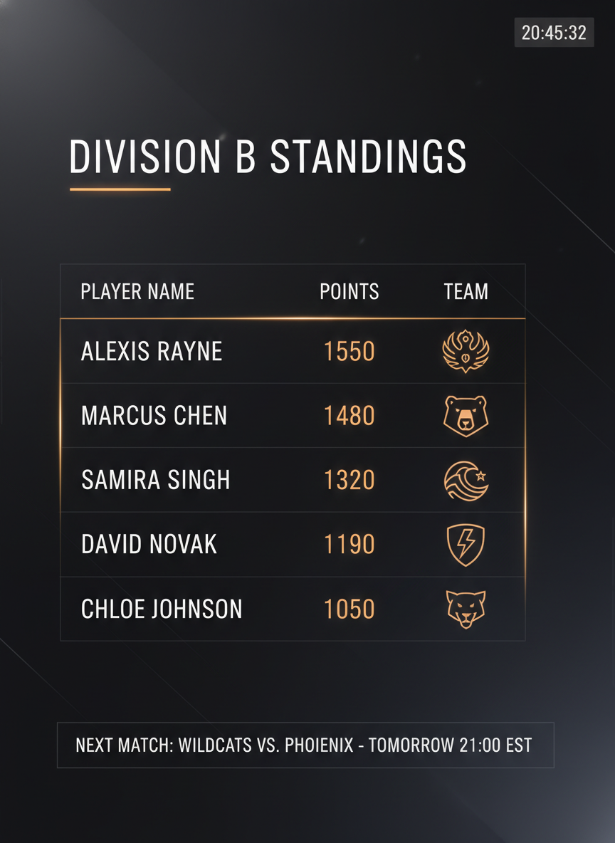 Division B league standings